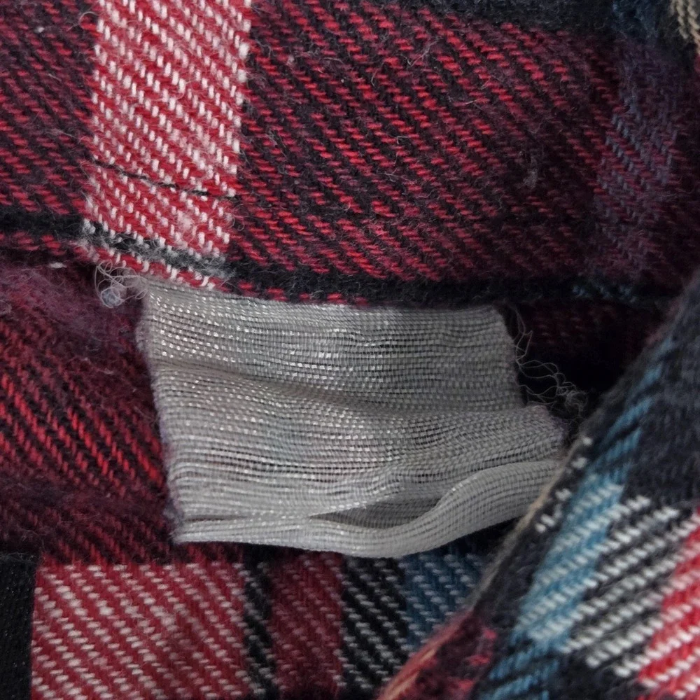 Plains Mens Medium Red Plaid Pearl Snap Long‎ Sleeve Flannel Western Shirt